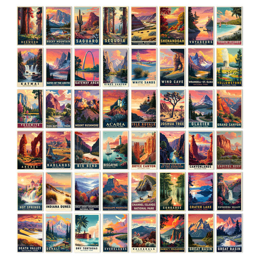 HK Studio Vintage National Park Posters - Vintage Travel Postcards, Unframed 48 Pcs 4" x 6"