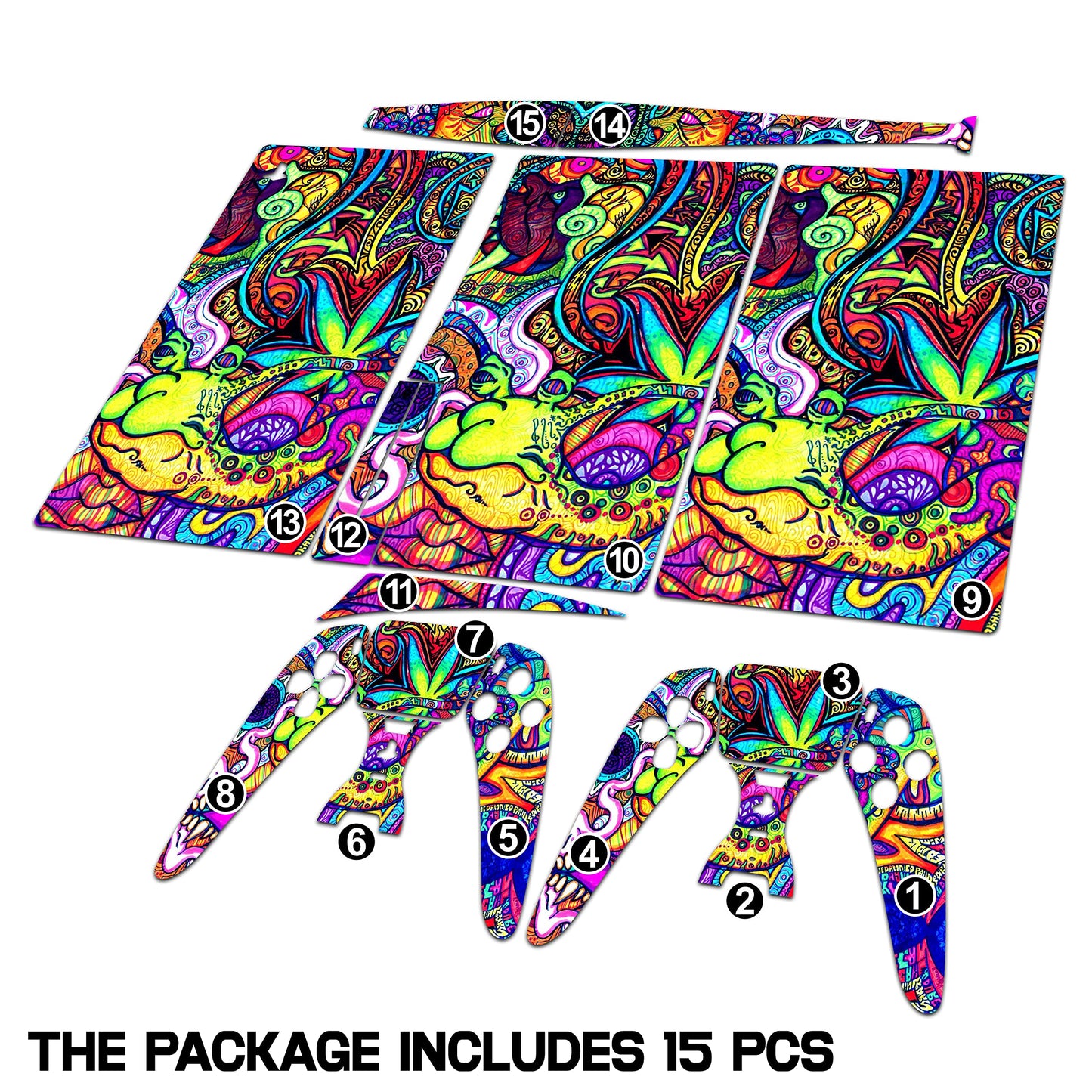 HK Studio Hippie Art Decal Sticker Skin Specific Cover for Both PS5 Disc Edition and Digital Edition - Waterproof, No Bubble, Including 2 Controller Skins and Console Skin