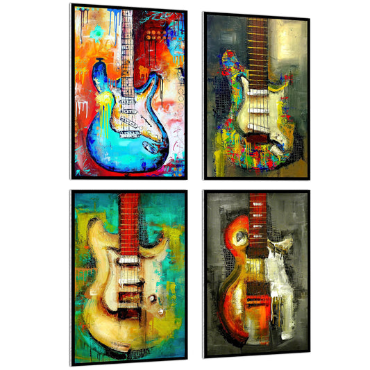 HK Studio Guitar Music Posters - Vintage Rock Guitar Wall Art for Room Decor Aesthetic 11" x 16" Pack 4