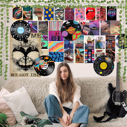 HK Studio Hippie Decor, Posters for Room Aesthetic - Record Decor, Music Themed Party Decorations, 4pcs 12"