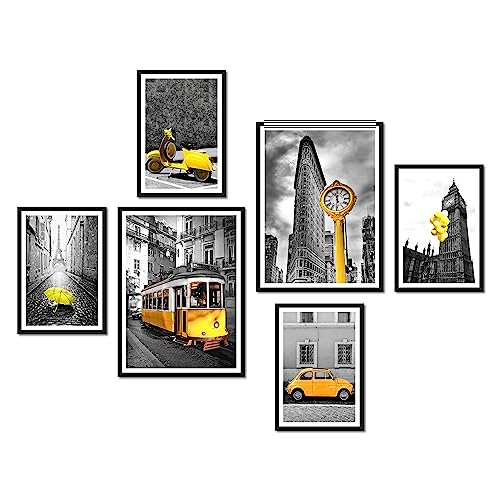 Posters Pack - Black and White City with Golden Artistic Highlight