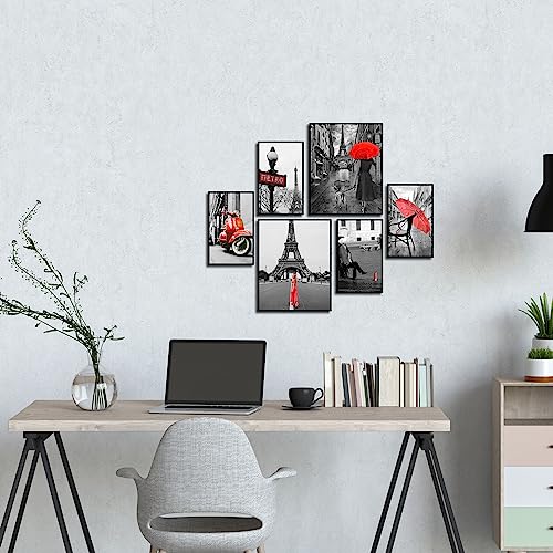 Posters Pack - Black and White City with Red Artistic Highlight