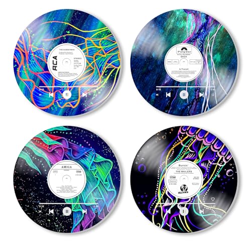 4 Record Decor with Jellyfish Wall Art